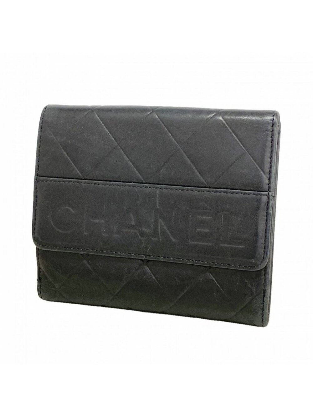 Chanel Wallet Quilted Lambskin Black Silver